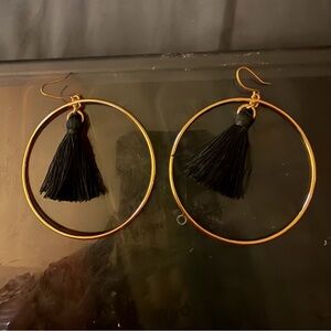 J Crew Gold Hoop Earrings with Black Tassels